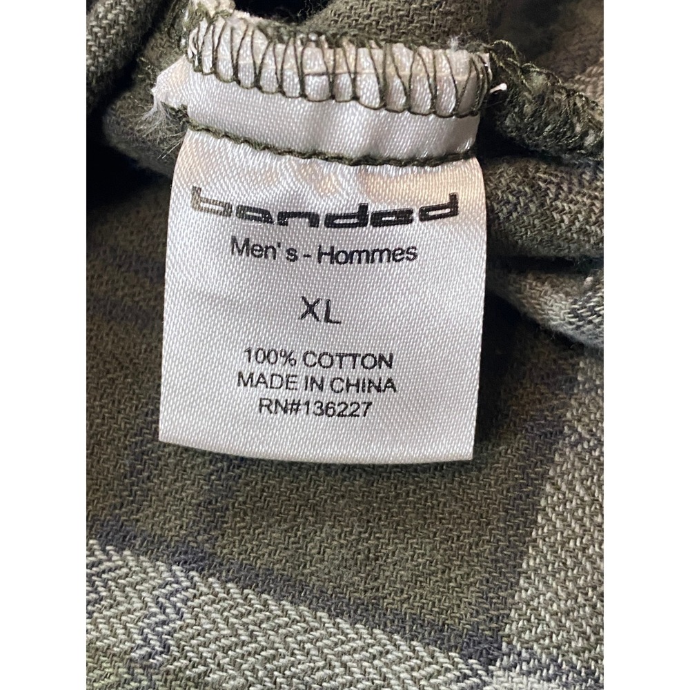 Banded Mens XL Plaid Flannel Button Down Shirt Olive Green Grey Long Sleeve - Picture 11 of 11